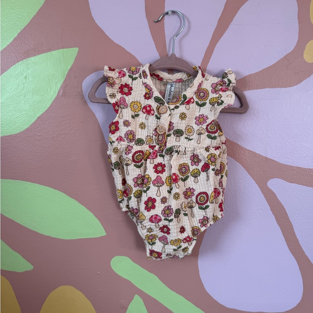 Floral Boho Baby Romper with Matching Hat